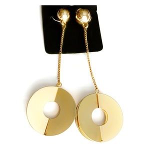 🆕 C&J Long Gold Abstract Floating Disc Drop Dangle Earrings